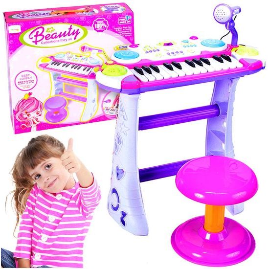 Dětské elektronické klávesy s mikrofonem a židličkou Music Keyboard růžové