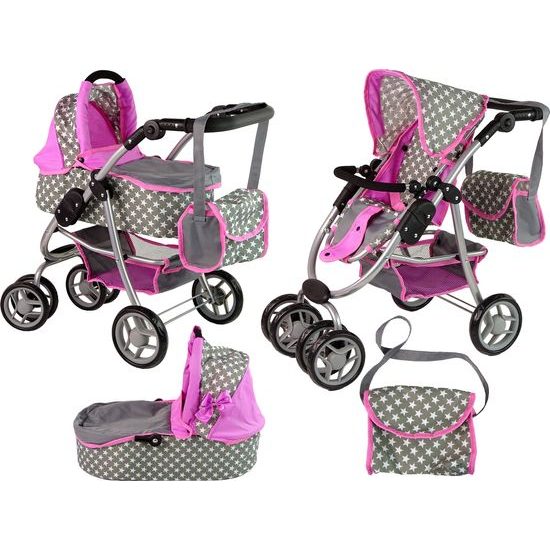 Kočárek pro panenky 2v1 Gondola Bag Pink Stars
