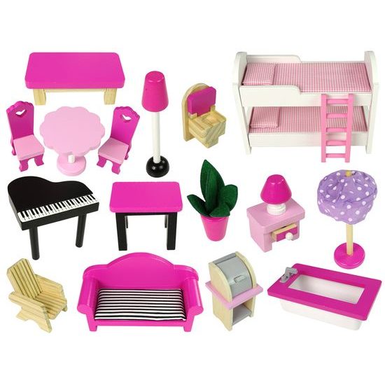 Dřevěný XXL domeček pro panenky se skluzavkou a LED osvětlením rezidence Nadia