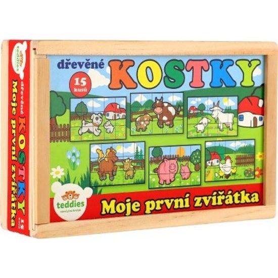 Dřevěné kostky - Moje první zvířátka 15ks