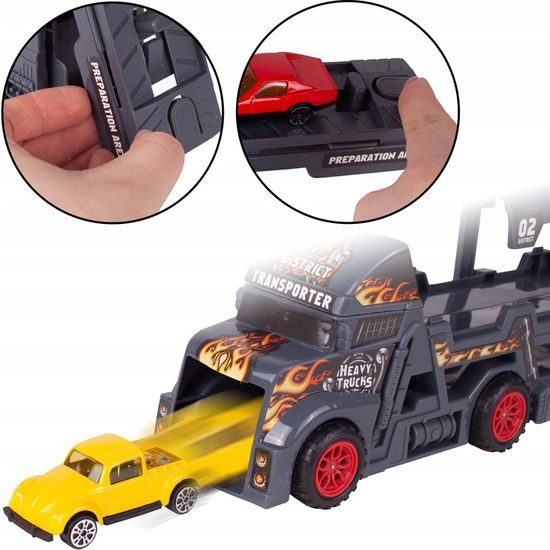 Odtahové auto s 8 autíčky a skluzavkou Heavy Truck šedé