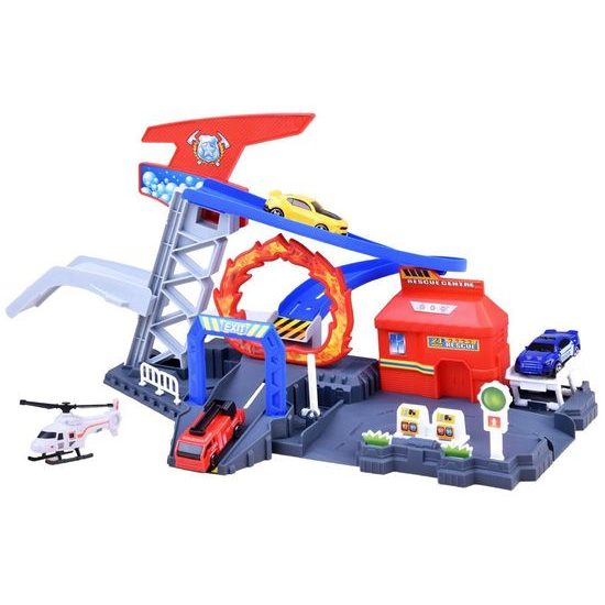 Záchranná stanice se 3 autíčky, helikoptérou a příslušenstvím Rescue Centre