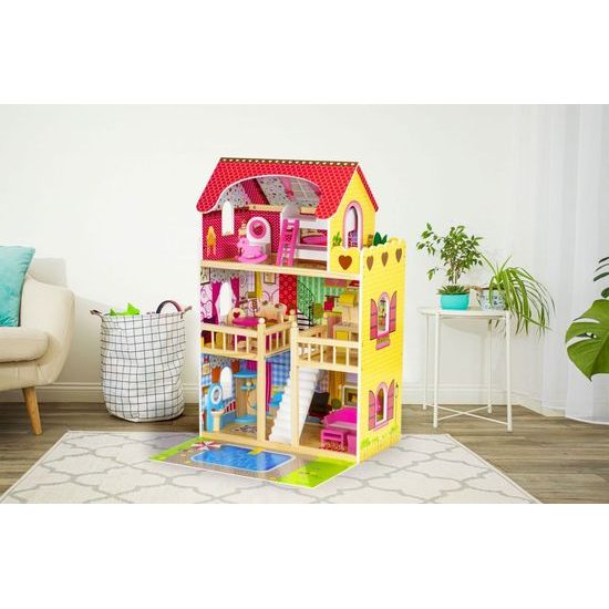 Ecotoys dřevěný domeček pro panenky s LED osvětlením rezidence Florence