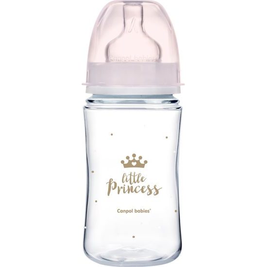 CANPOL 35/234 Široká antikoliková láhev 240ml Easy Start Royal růžová