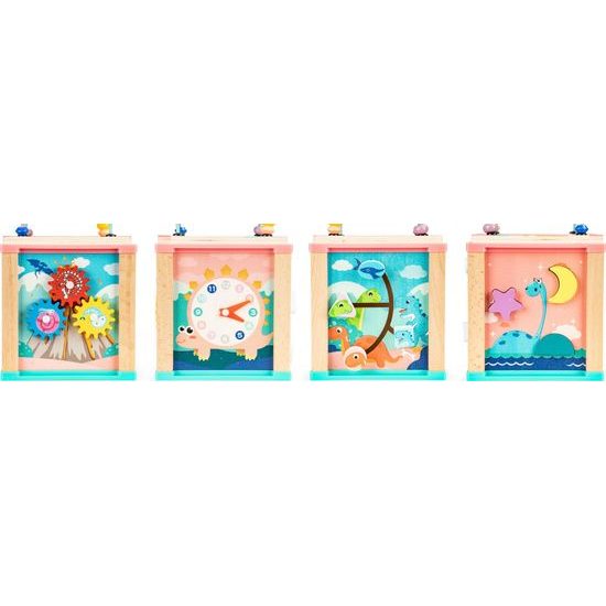 Ecotoys dřevěná edukační kostka s labyrintem Dino Cube 5v1