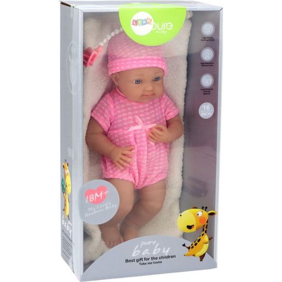 Panenka v růžovém oblečení, čepici, dudlíku a dece 48cm