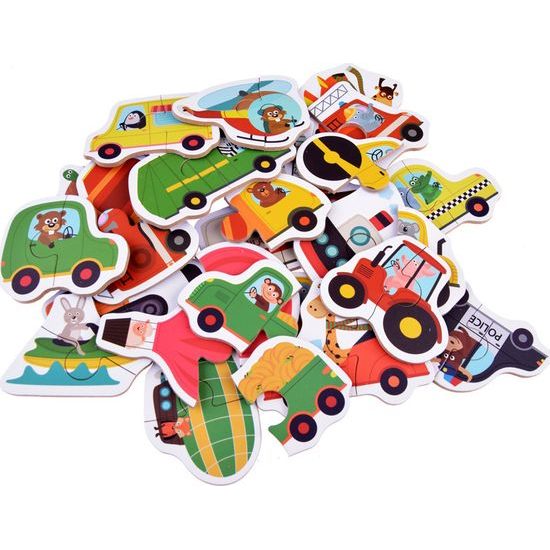 Barevné dvoudílné puzzle auta a stavební stroje 23 dílků