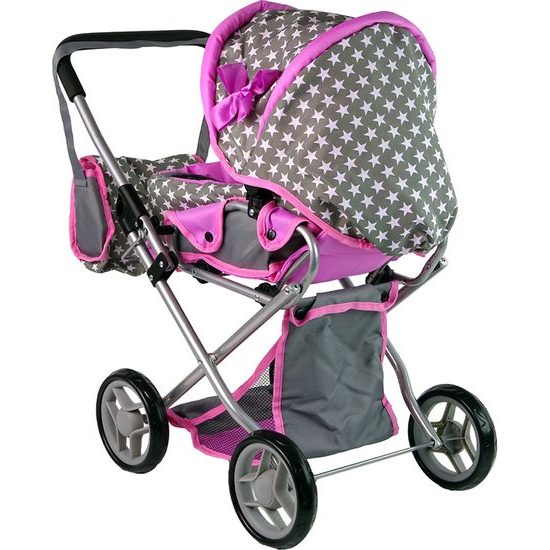 Kočárek pro panenky Alice 9346D kombinovaný šedo-růžový