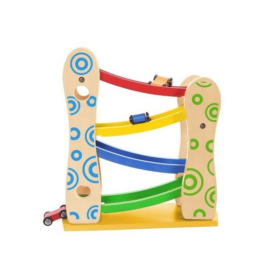 Ecotoys dřevěná skluzavka se 3 autíčky
