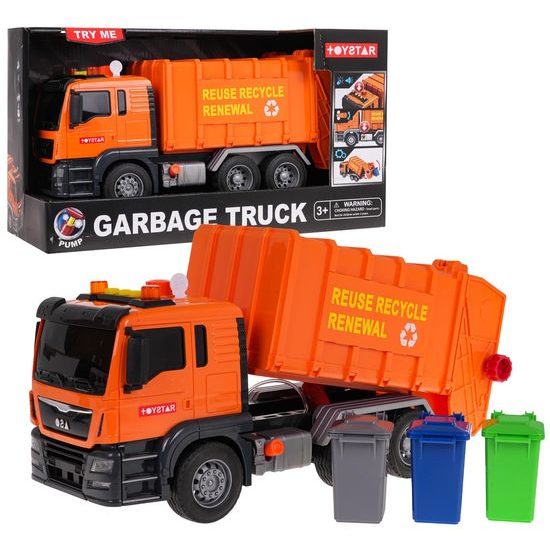 Popelářské auto pro děti se světly a zvuky Garbage Truck - oranžové