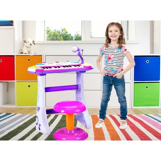 Dětské elektronické klávesy s mikrofonem a židličkou Music Keyboard růžové