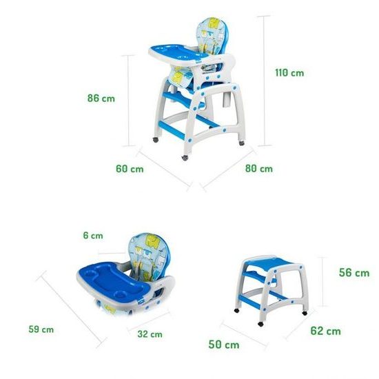 Ecotoys jídelní židlička 3v1 modrá