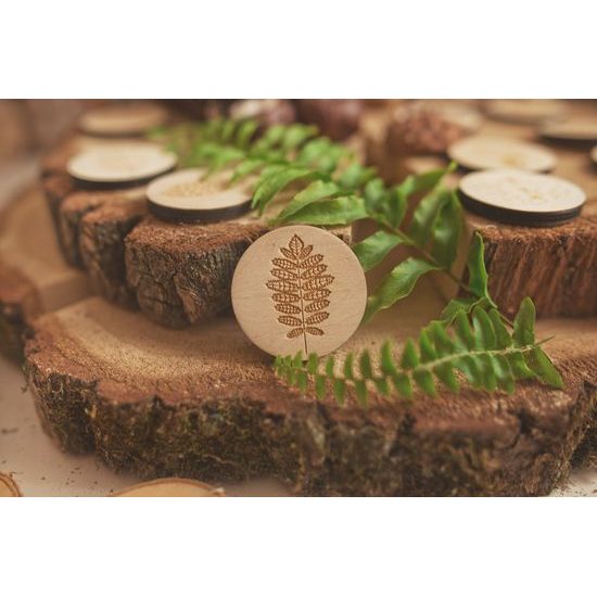 Pexeso listy a plody 3 - dřevěná paměťová sada v pytlíku (14 párů)