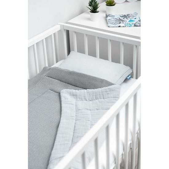 Pletená sada z mušelínu do postýlky a kočárku Sensillo šedá