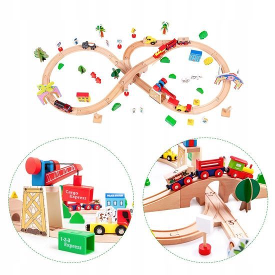 Ecotoys dřevěná vláčkodráha na baterie 78 dílků