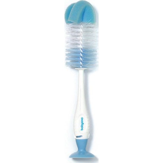 BabyOno kartáč na čištění lahví a saviček 2v1 s přísavkou modrý