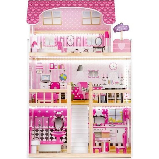 Ecotoys dřevěný domeček pro panenky s LED osvětlením Maryland