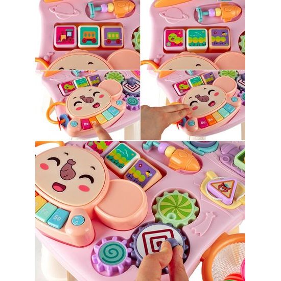 Interaktivní chodítko s hracím stolečkem Music Stroller 2v1 růžové
