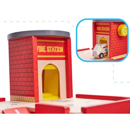 Dřevěná požární garáž s autíčkem a helikoptérou Lulilo