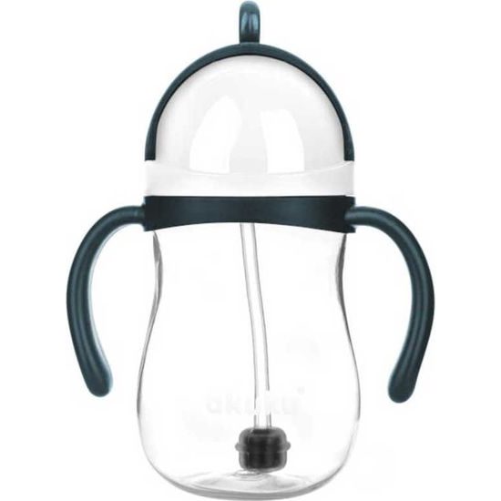 Láhev na vodu s brčkem a závažím modro-šedá