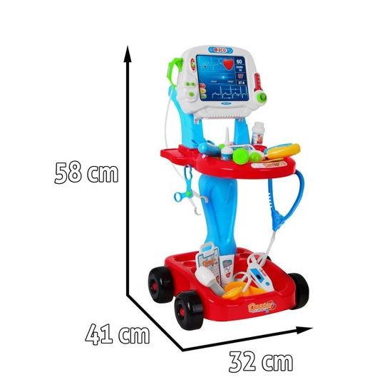 Majlo Toys dětský lékařský vozík EKG se světlem a zvuky červený