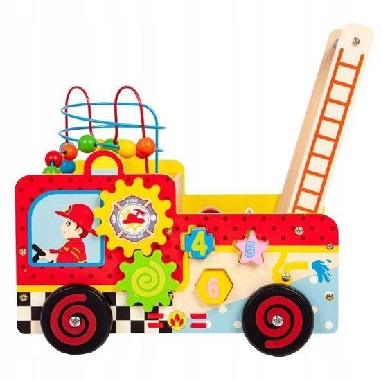 Ecotoys dřevěné multifunkční chodítko Požární auto