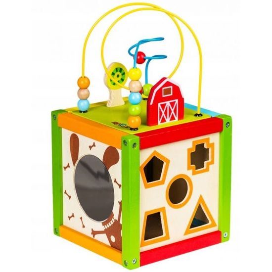 Ecotoys dřevěná edukační kostka s labyrintem 5v1