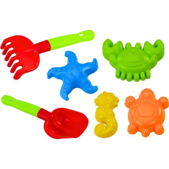 Sada hraček na písek, lopatka, hrábě, formičky, 6 ks