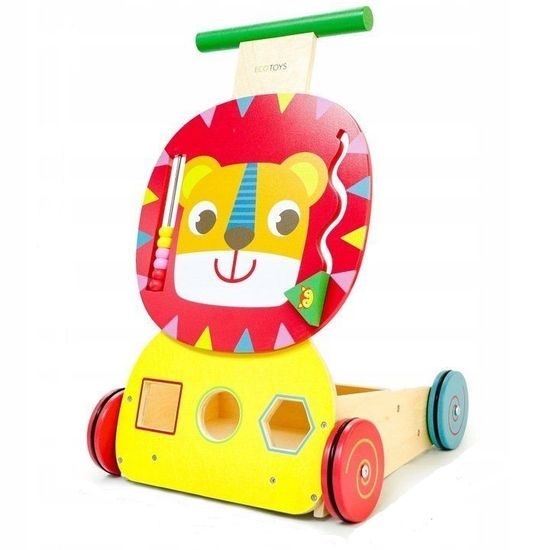 Ecotoys dřevěné edukační chodítko 2v1 Lvíček