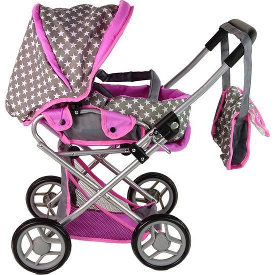 Kočárek pro panenky Alice 9346D kombinovaný šedo-růžový