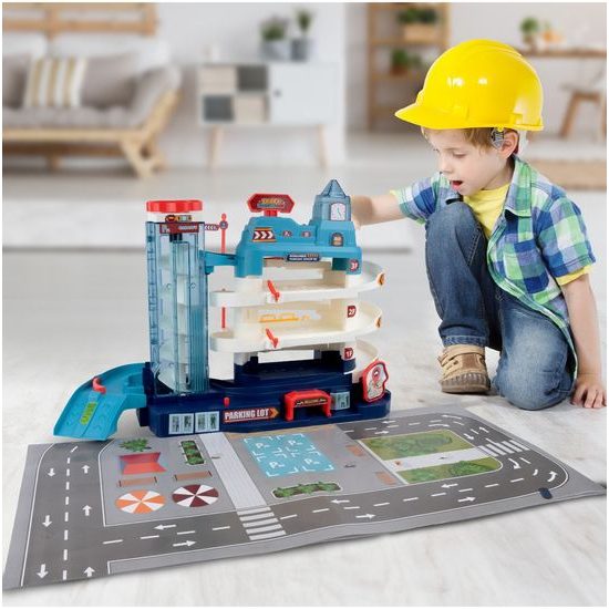 Parkovací dráha se 4 autíčky, podložkou a výtahem na baterie City Parking Lot