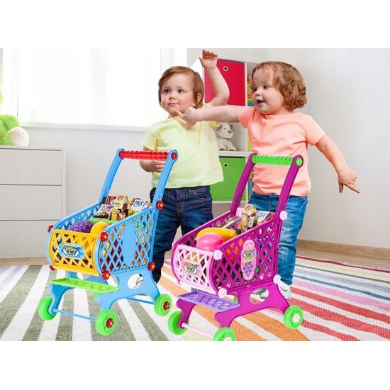 Dětský nákupní košík s příslušenstvím Funny Chart růžový