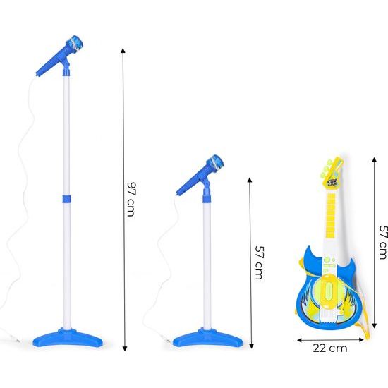 Dětská elektronická kytara se stativem a mikrofonem Guitar Micset - modrá