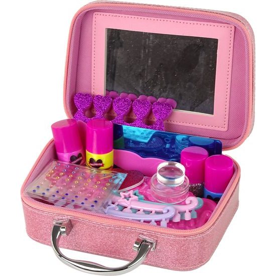 Sada na lakování nehtů s růžovými třpytkami v kufru