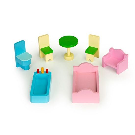 Ecotoys dřevěný domeček pro panenky s příslušenstvím Mintová
