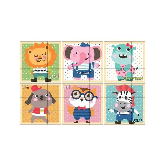 Skládací edukační dřevěné kostky v krabičce Akuku ZOO 9 ks