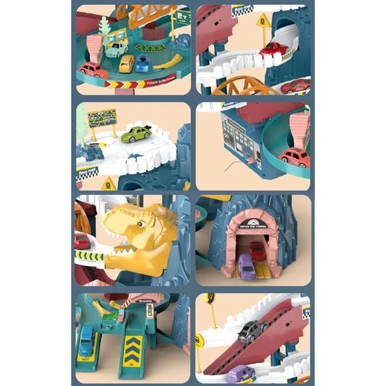 Parkovací dráha se 4 autíčky, tunelem a výtahem na baterie Dinosaur Rail