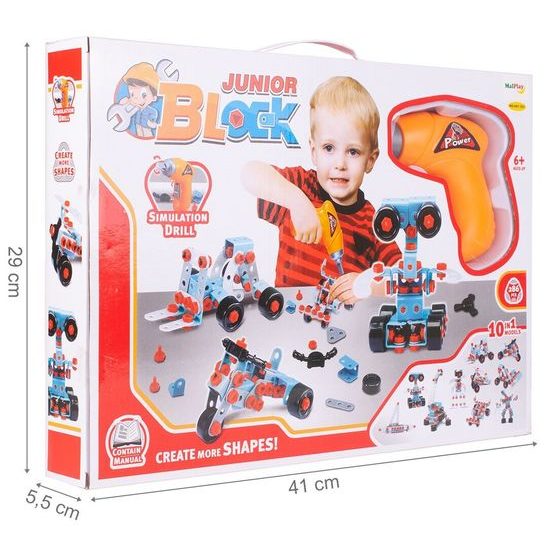 Konstrukční stavebnice s vrtačkou na baterie Junior Blocks 280 dílků