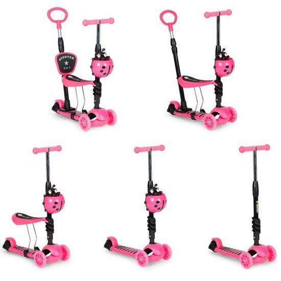 Ecotoys dětská koloběžka se svítícími koly Bedrunka růžová 5v1