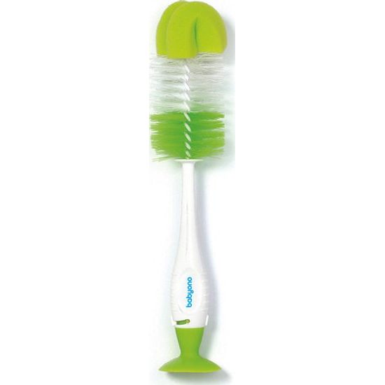 BabyOno kartáč na čištění lahví a saviček 2v1 s přísavkou zelený