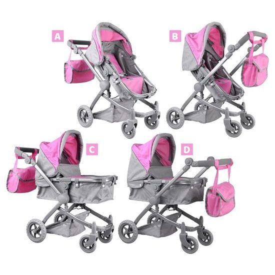 Kočárek pro panenky 4v1 kombinovaný Alice 4543 růžový