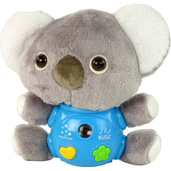 Plyšová koala s projektorem a hudbou šedá