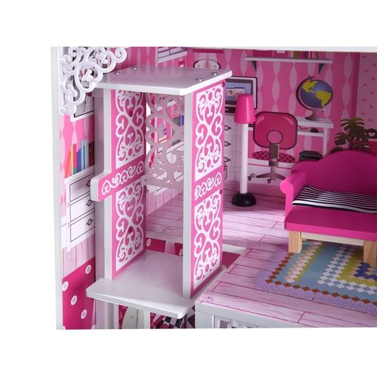 Ecotoys dřevěný XXL domeček pro panenky se skluzavkou rezidence Jersey