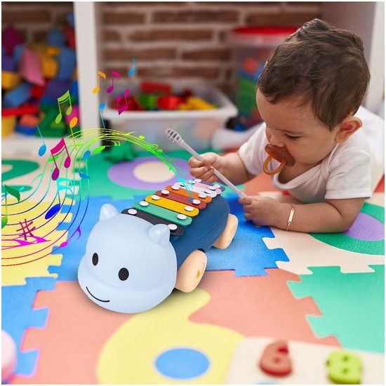 Dětské cimbálky 2v1 s kolečky Hrošík