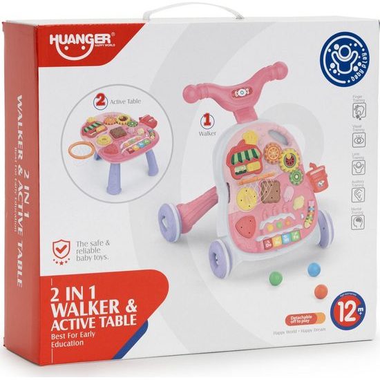 Haunger chodítko 2v1 s hracím stolečkem a košíkovou Active Table - růžové