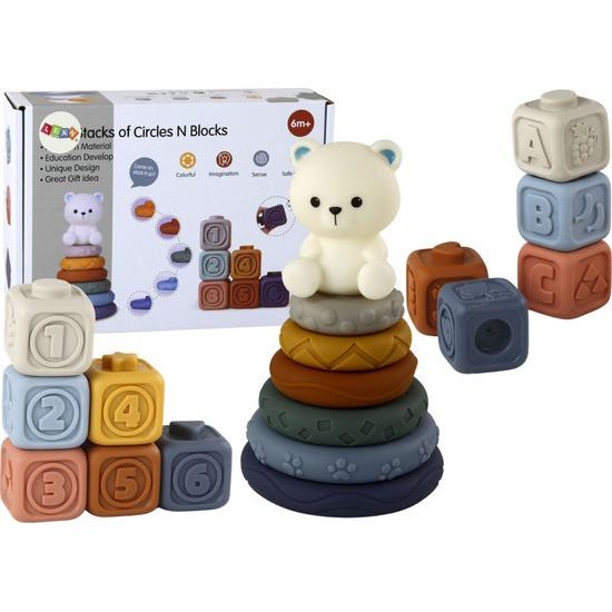 Vzdělávací sada pro batolata a měkké pyramidové kostky - medvídek