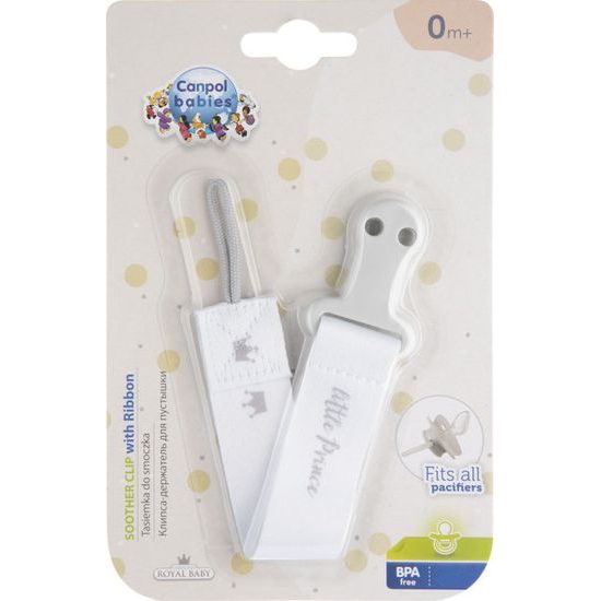 Canpol Babies Řetízek na dudlík Canpol Babies - Little prince -bílý / šedý