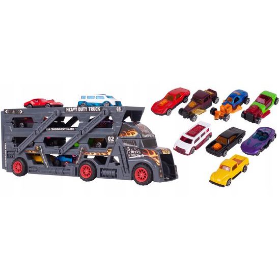 Odtahové auto s 8 autíčky a skluzavkou Heavy Truck šedé