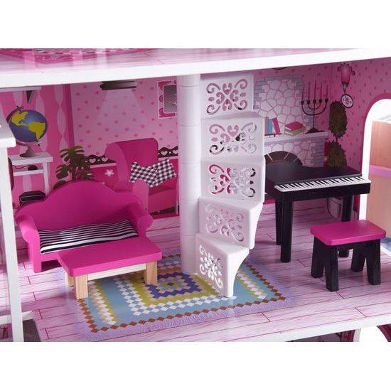 Ecotoys dřevěný XXL domeček pro panenky se skluzavkou rezidence Jersey