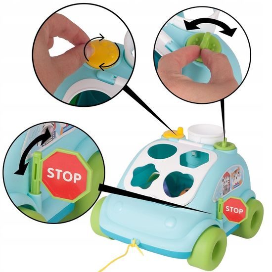 Edukační vkládací kostka - tahací Autíčko modré